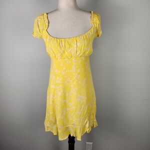 NWT Sophie Rue Yellow Multi Floral Puff‎ Sleeve Mini Peasant Dress Medium #647